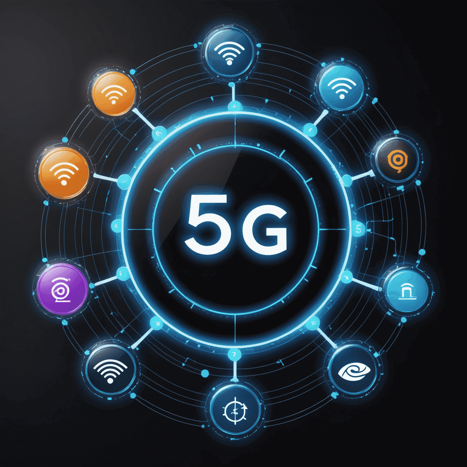 Visual representation of 5G network with connected devices and high-speed data transfer symbols