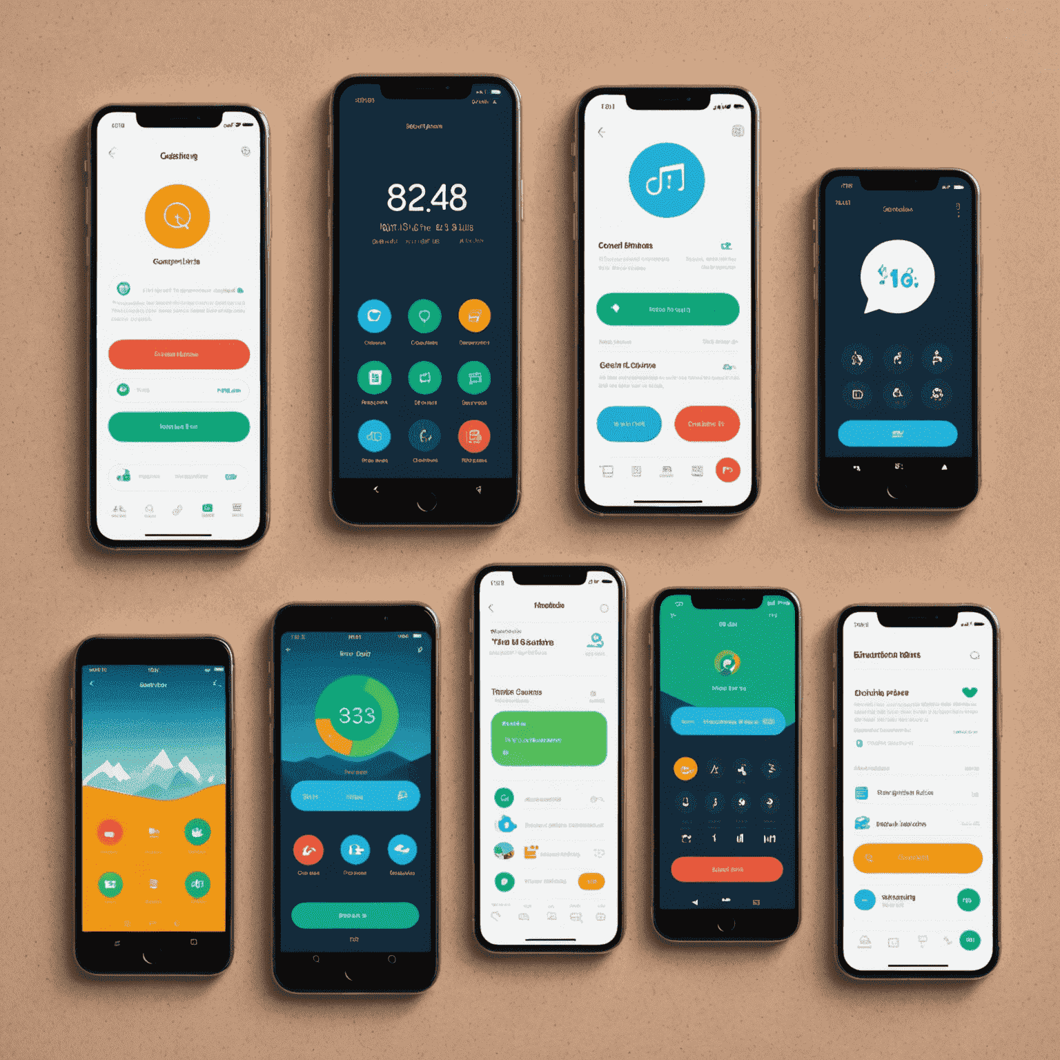 Various mobile phones displaying different voice calling plans, with icons representing minutes, texts, and international calls