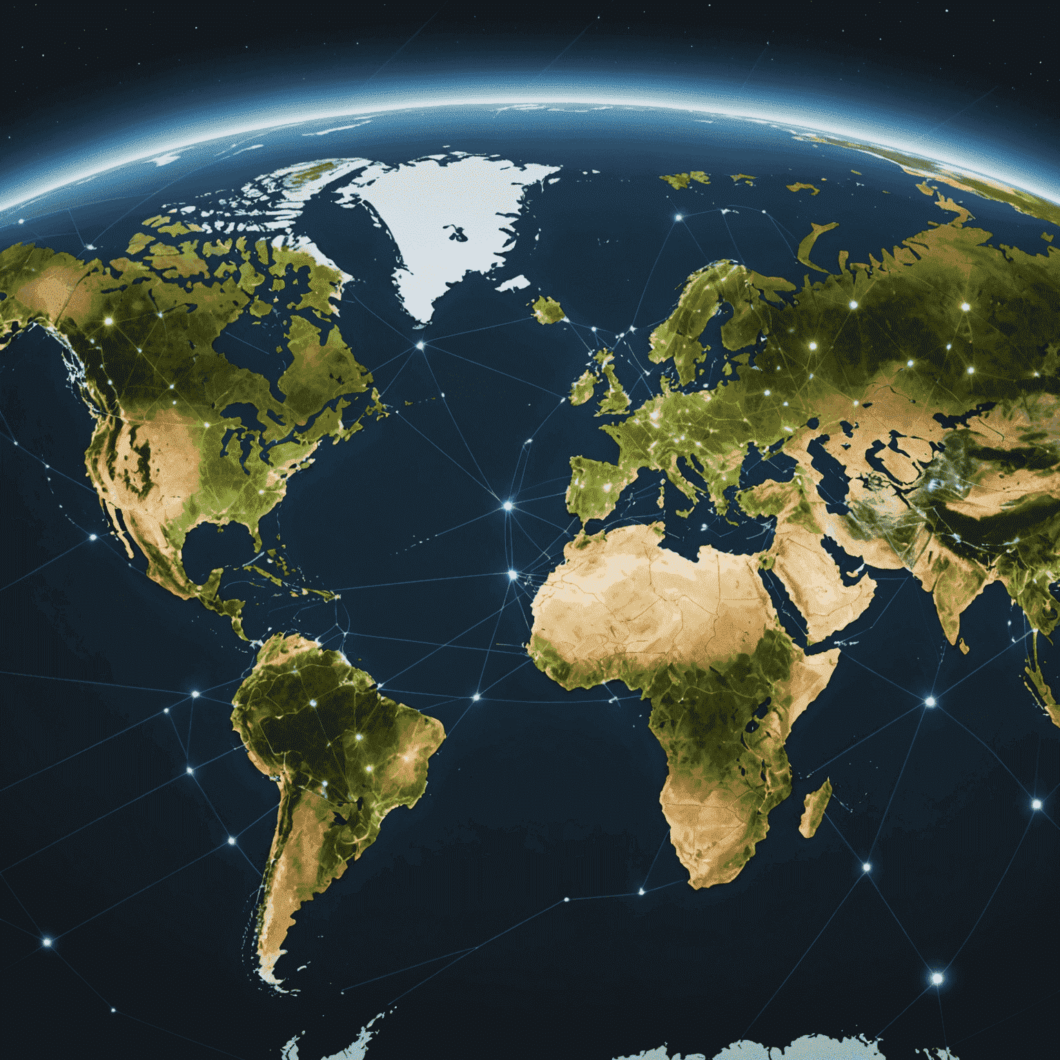 World map with connected points representing global mobile network coverage