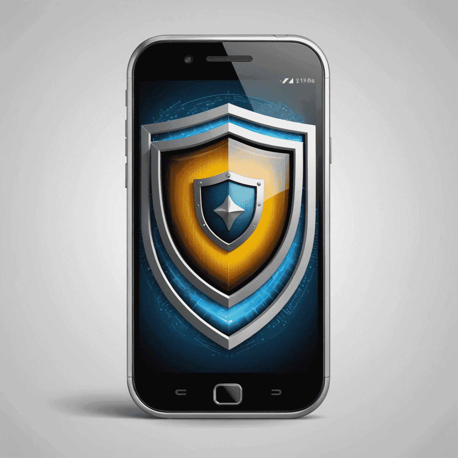 Illustration of a smartphone with a shield, representing mobile security and data protection