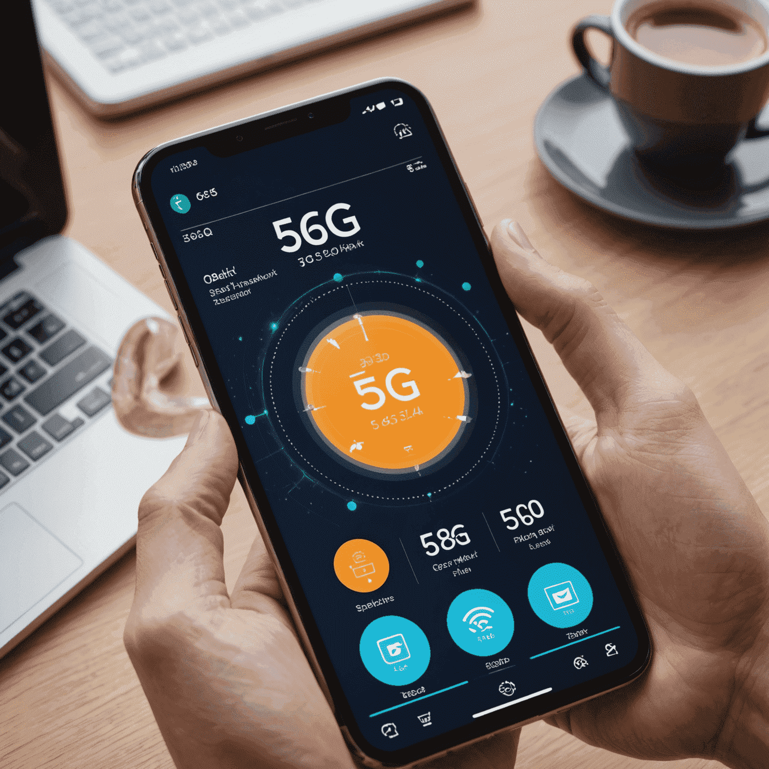 Smartphone displaying 5G network speed test results and various data plan options