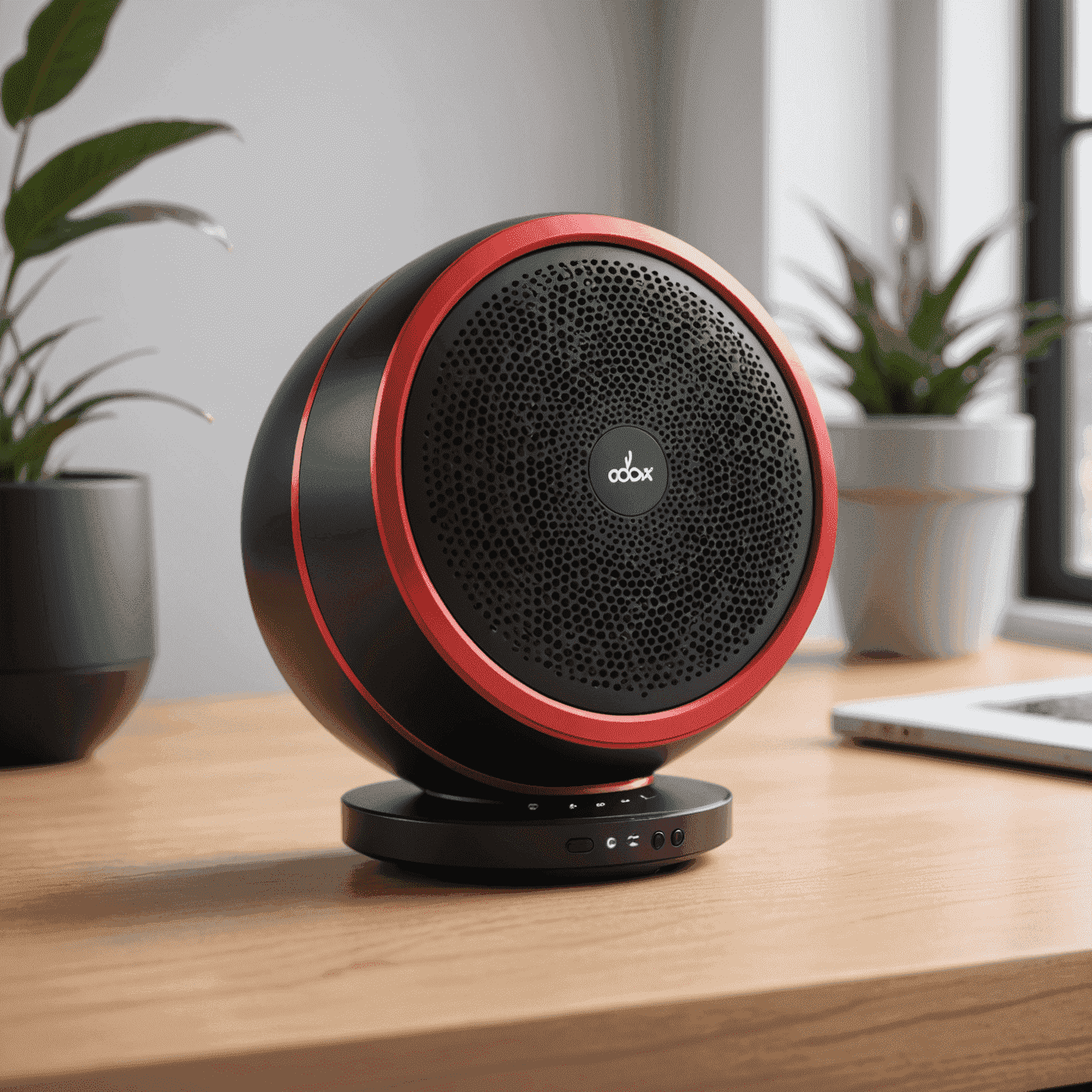 A compact red and black Bluetooth speaker designed for clear audio during mobile calls